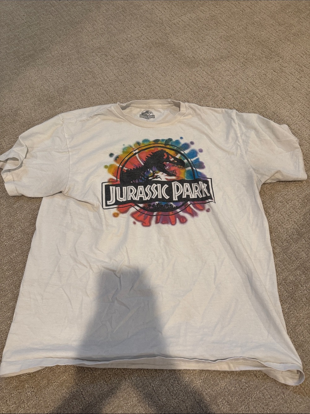 Jurassic Park White Graphic Tee with Rainbow Logo